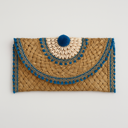 La Brisa - Straw Clutch Blue Ocean